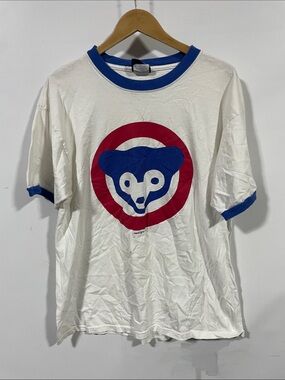Vintage Cooperstown Collection Chicago cubs White Ringer Tee with Blue Trim